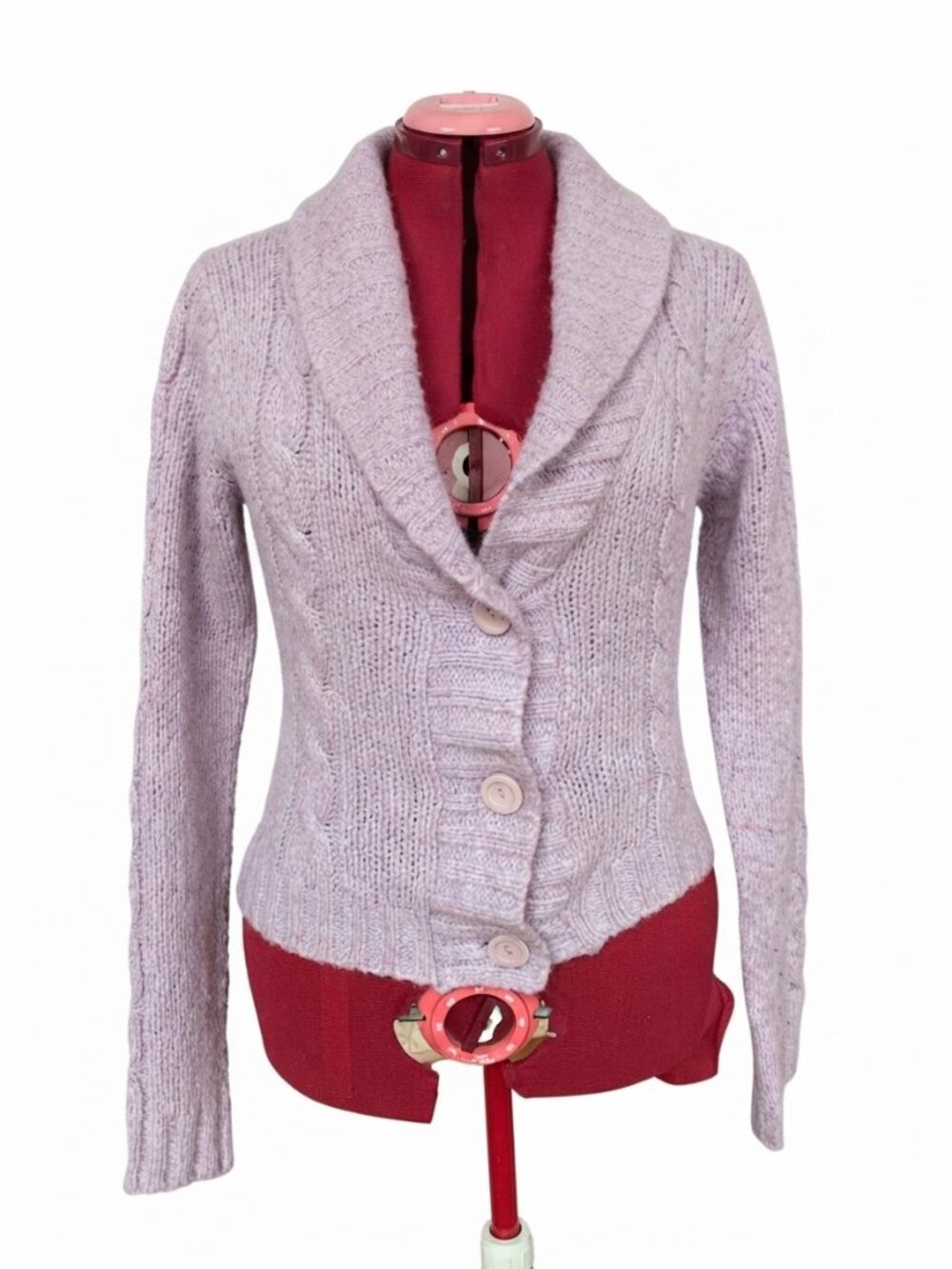 PLATOON - Soft Confy  Lilac Cable-Knit Shawl-Collar Cardigan – Size Large